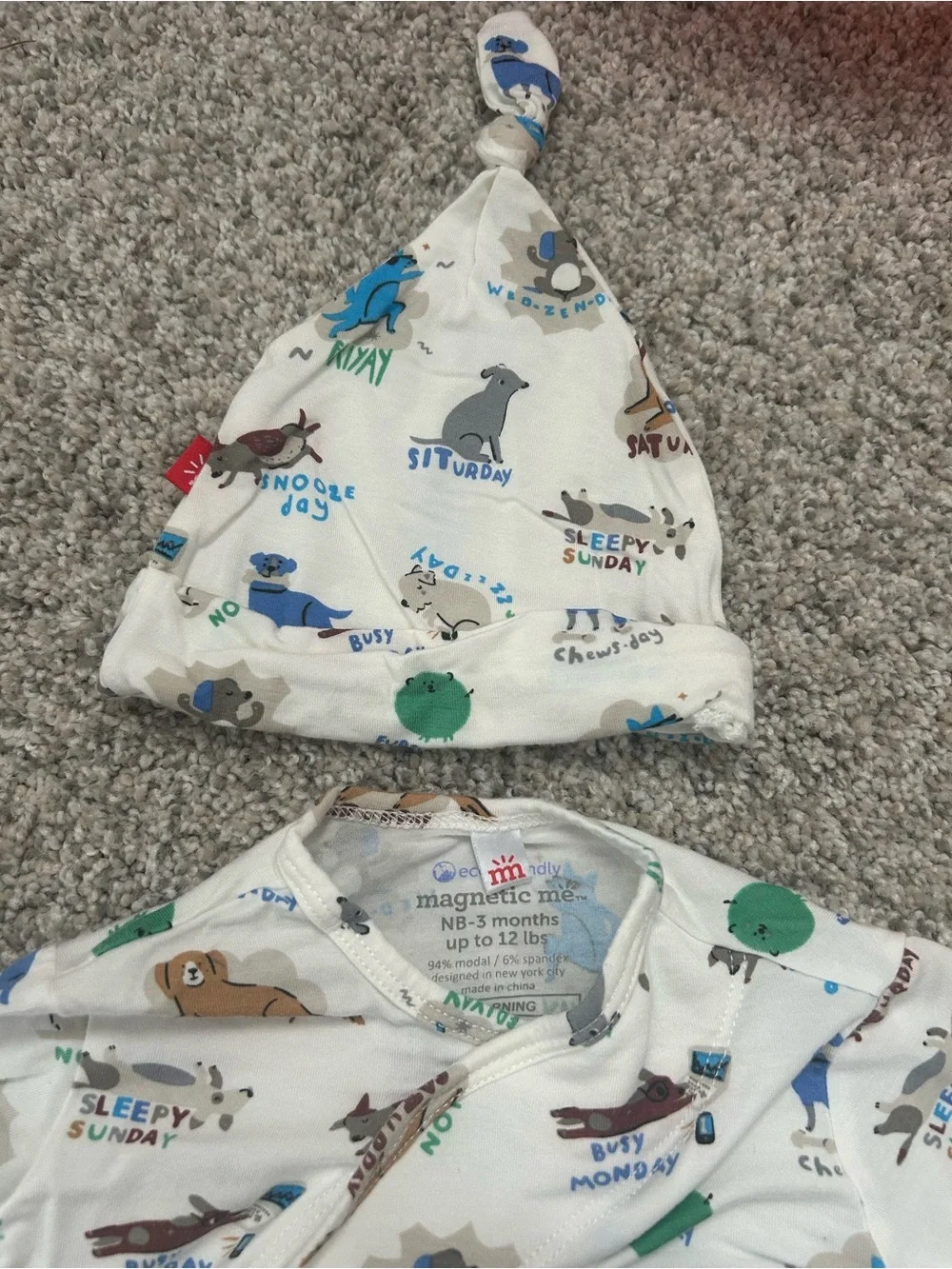 Magnetic Me Dog Print Baby Gown with Hat